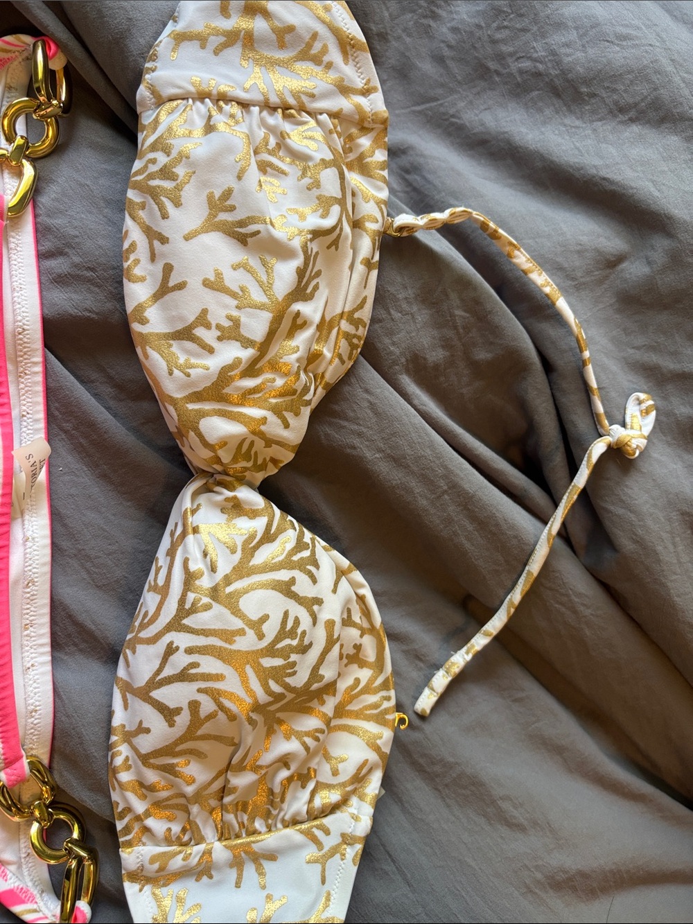Victoria secret Gold Coral Print Bikini Set with Pink Accent - Picture 2 of 4